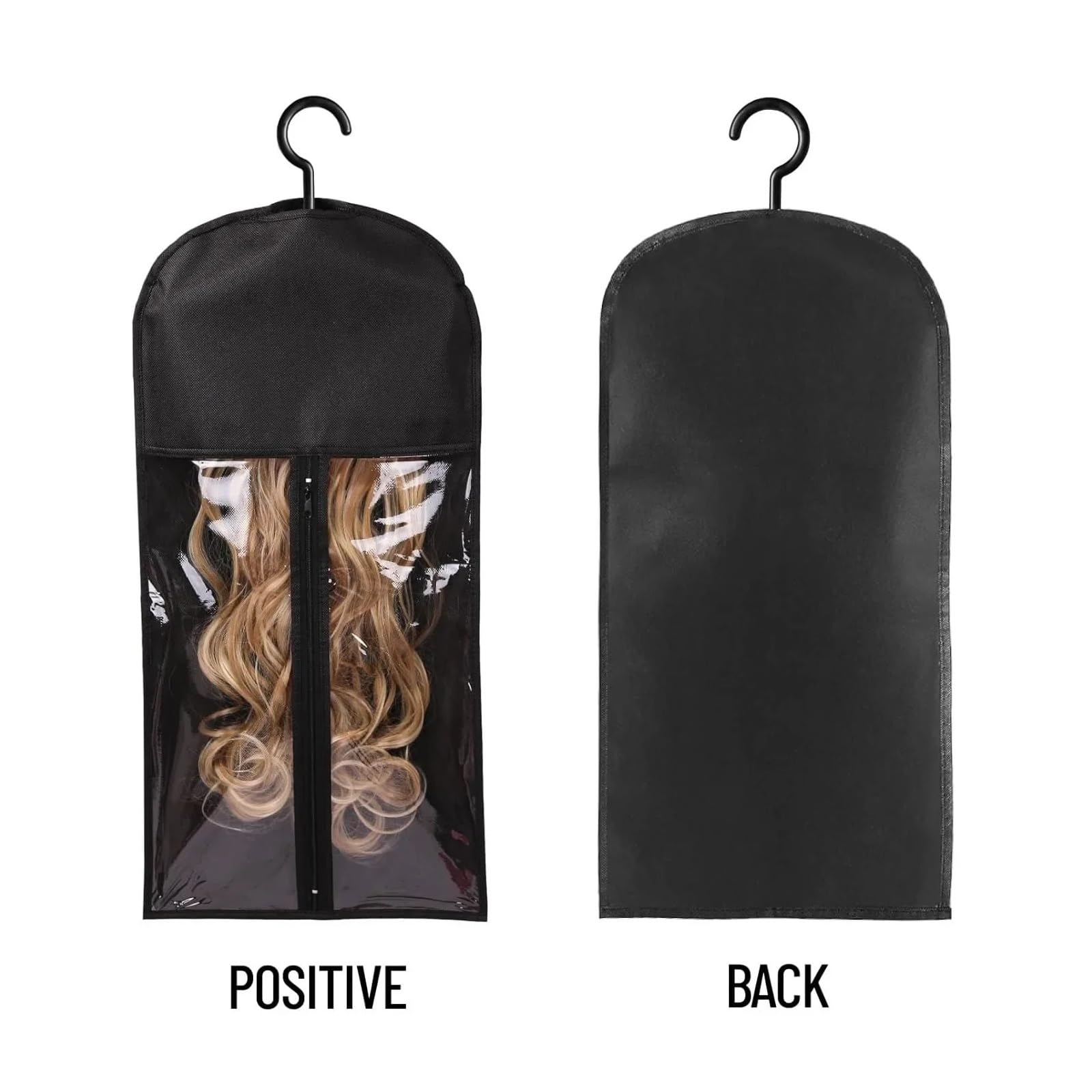 PerüCken Aufbewahrungsbeutel Haarverlängerungshalter, Perücken-Aufbewahrungstasche mit Aufhänger, Haarteile, Pferdeschwanz-Bündel, Aufbewahrungstasche for Reisen im Store Style Hair(Black-3pcs)