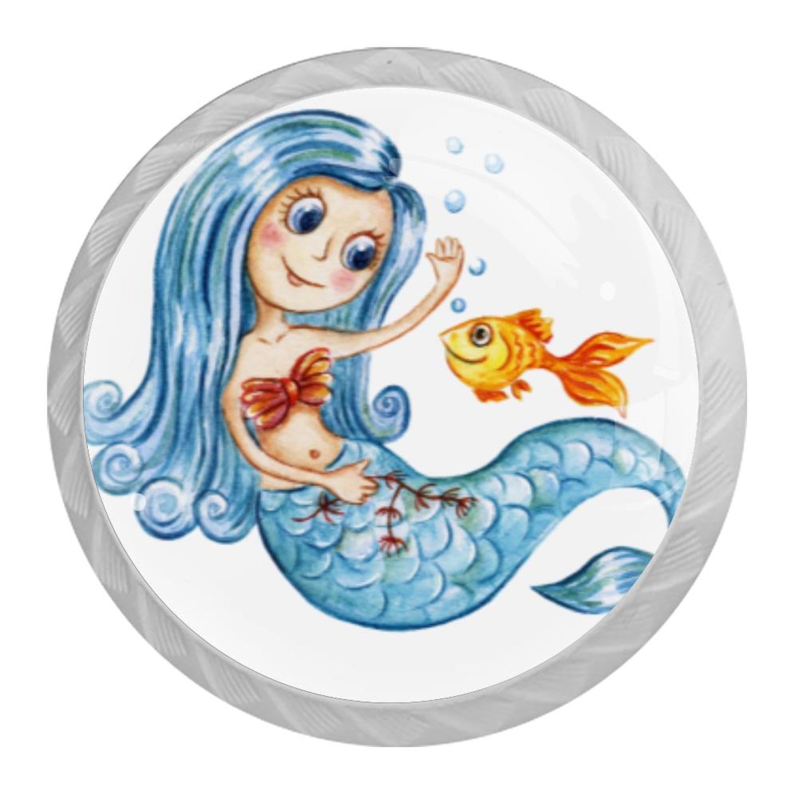 Tqmspg 4 Pieces Drawer Pulls Watercolor Mermaid Door Knobs Dresser Handles for Kitchen Wardrobe Cupboard Hardware Furniture