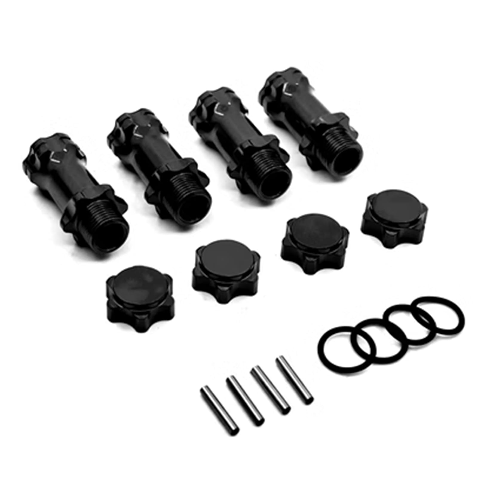 4pcs Wheel Hex Hub M17 17mm M37 37mm Extension Adapter 12mm Anti-Dust Capx4 Longer Combiner Coupler for 1/8 RC Model Car Parts(Black)