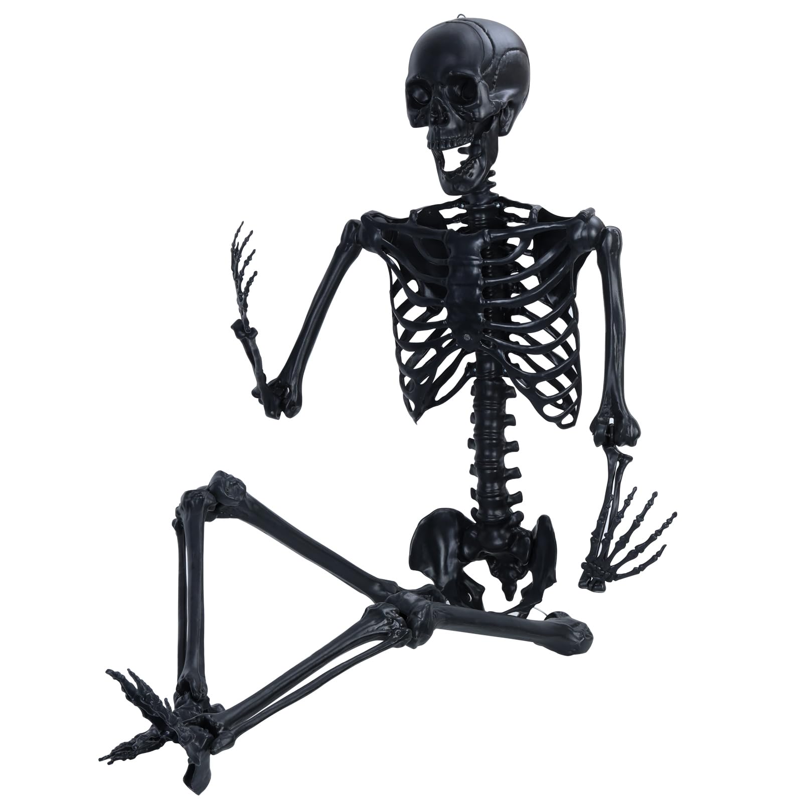 5.4FT/165cm Poseable Halloween Skeleton, Halloween Life Size Skeleton Full Body, Realistic Hanging Skeleton Props with Movable Joints for Party Decoration Black