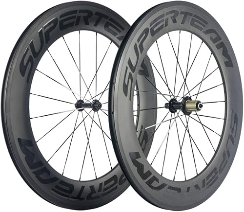 Superteam Ruedas de fibra de carbono de 3.465 in 0.906 in de ancho 700c Clincher Juego de ruedas con logotipos