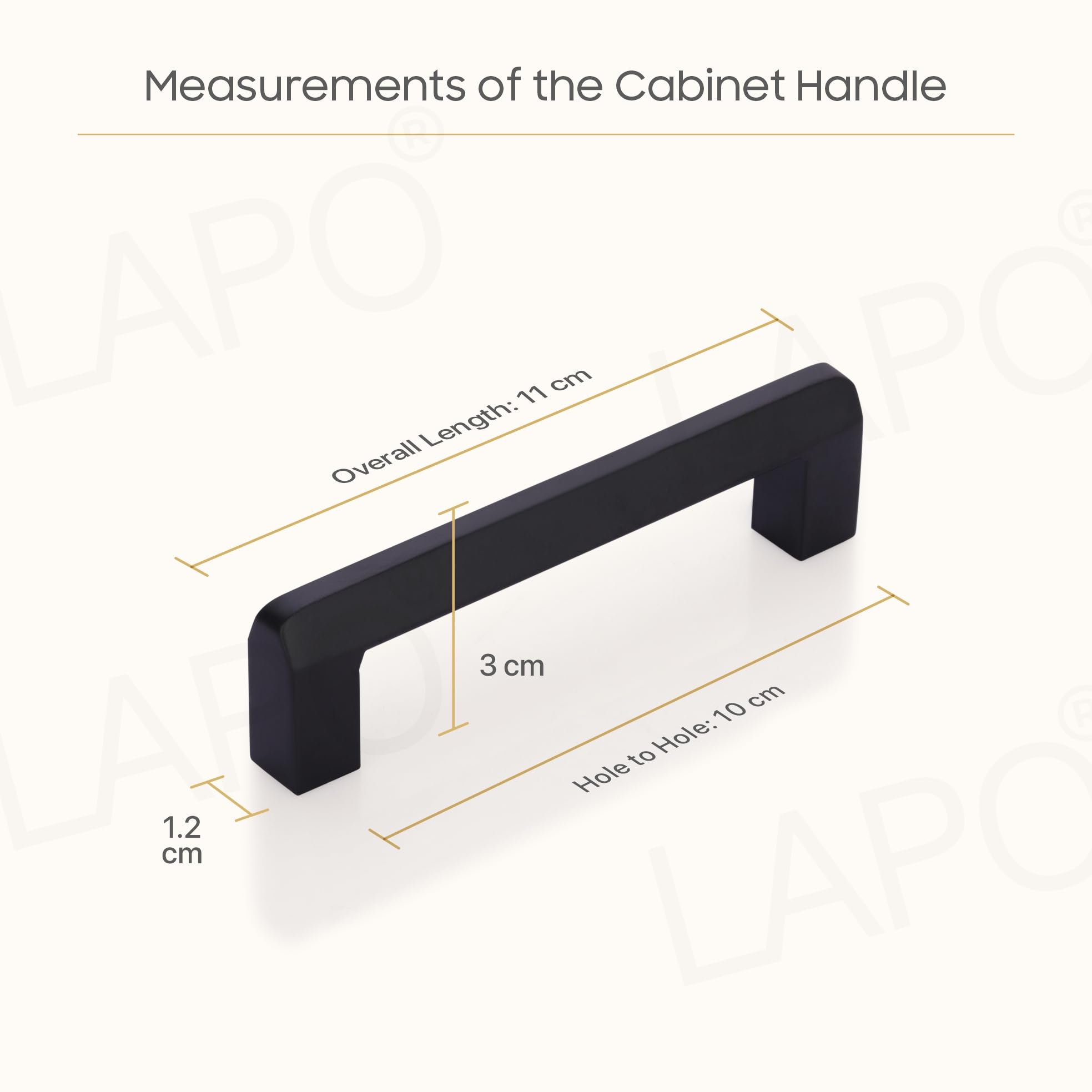 LAPO 4 Inch Cabinet Handles for Kitchen, Stainless Steel Structure for Drawer and Cupboard, Smooth Hand Feel, Scratch Safe Finish, Hole to Hole Size 10 cm, Easy Mount Setup (96mm, Black, Pack of 2) — Amazon image 2