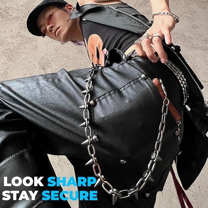 Wallet Chain & Pant Chain – Punk Hip Hop Jeans Chain, Gothic Rivet Biker Accessories for Men Women - Gunmetal Black - Image 3