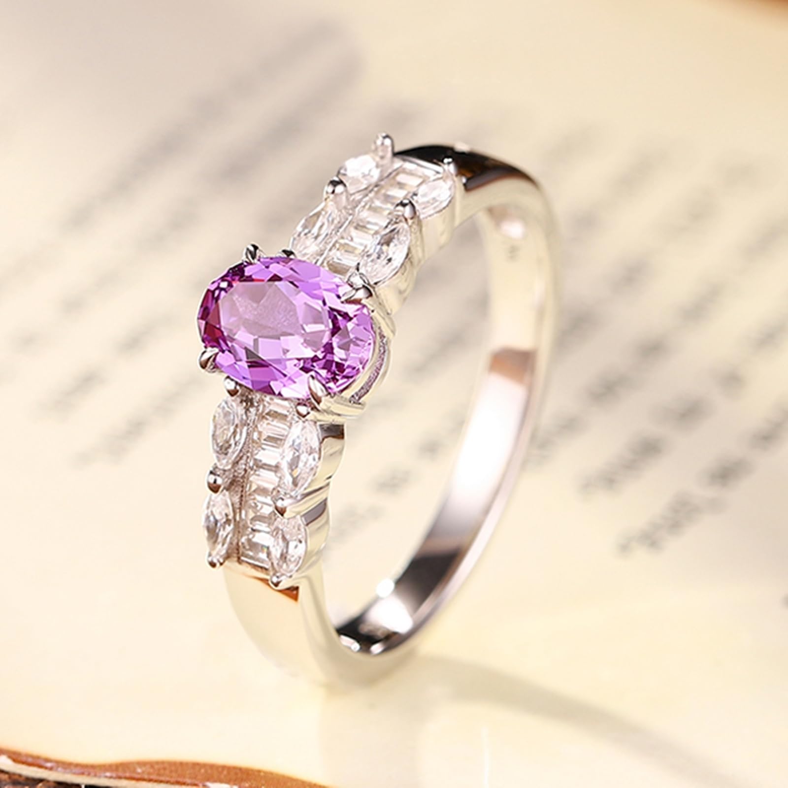Anillo para mujer con zafiro creado de oro blanco de 1 ct, anillos de boda de oro auténtico, elegantes anillos de banda para mujeres