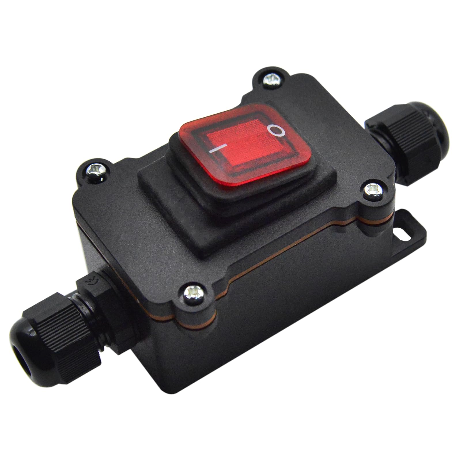 SYCZIOHU Waterproof Inline Cord Switch 12V-24V DC 16A DPST 2 Position On Off Outdoor Toggle Switch with Red Light Rocker Button Two-Side Entry & Exit Line