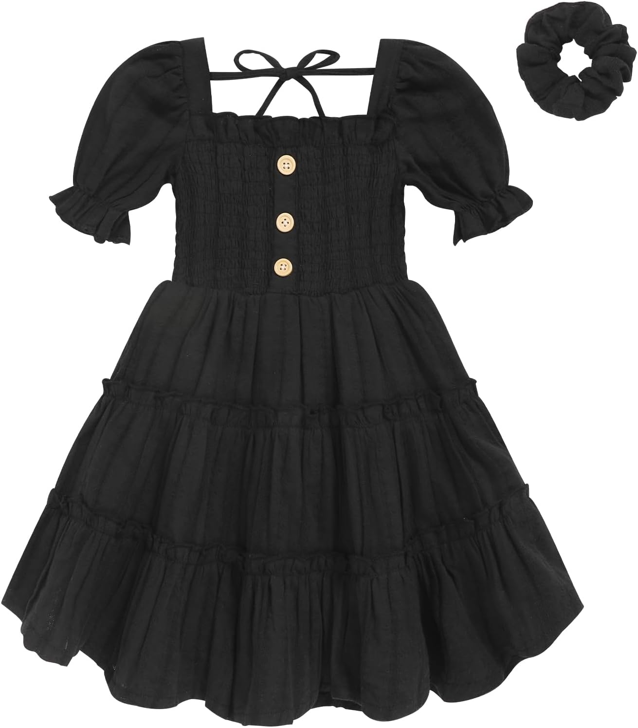 GRNSHTS Toddler Girl Summer Dress Short Sleeve Beach Sundress with Headband for 2-6 Years