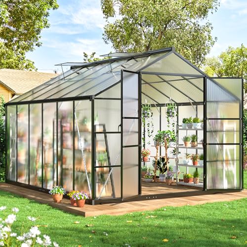 WKM 10x12 FT Greenhouse, Enhanced Aluminum Frame...