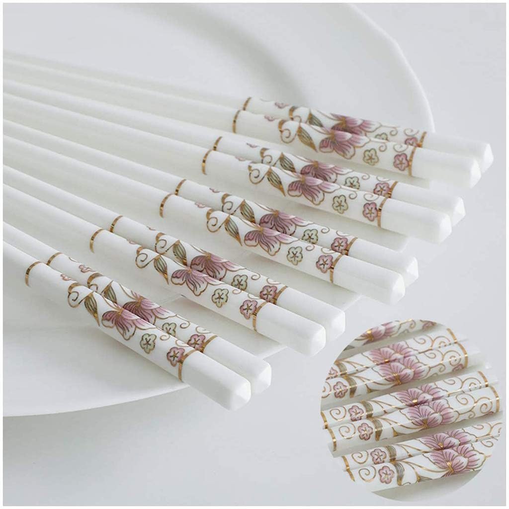 Baguettes lavables au Lave-Vaisselle, Lot de 10 Paires de Baguettes réutilisables en céramique, Coffret Cadeau de Baguettes en Porcelaine Blanche(9)