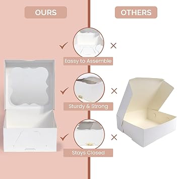 Leafiew 80 Pack Mixed Food Container Set - Square Boxes with Clear Lids and Bakery Containers (White)