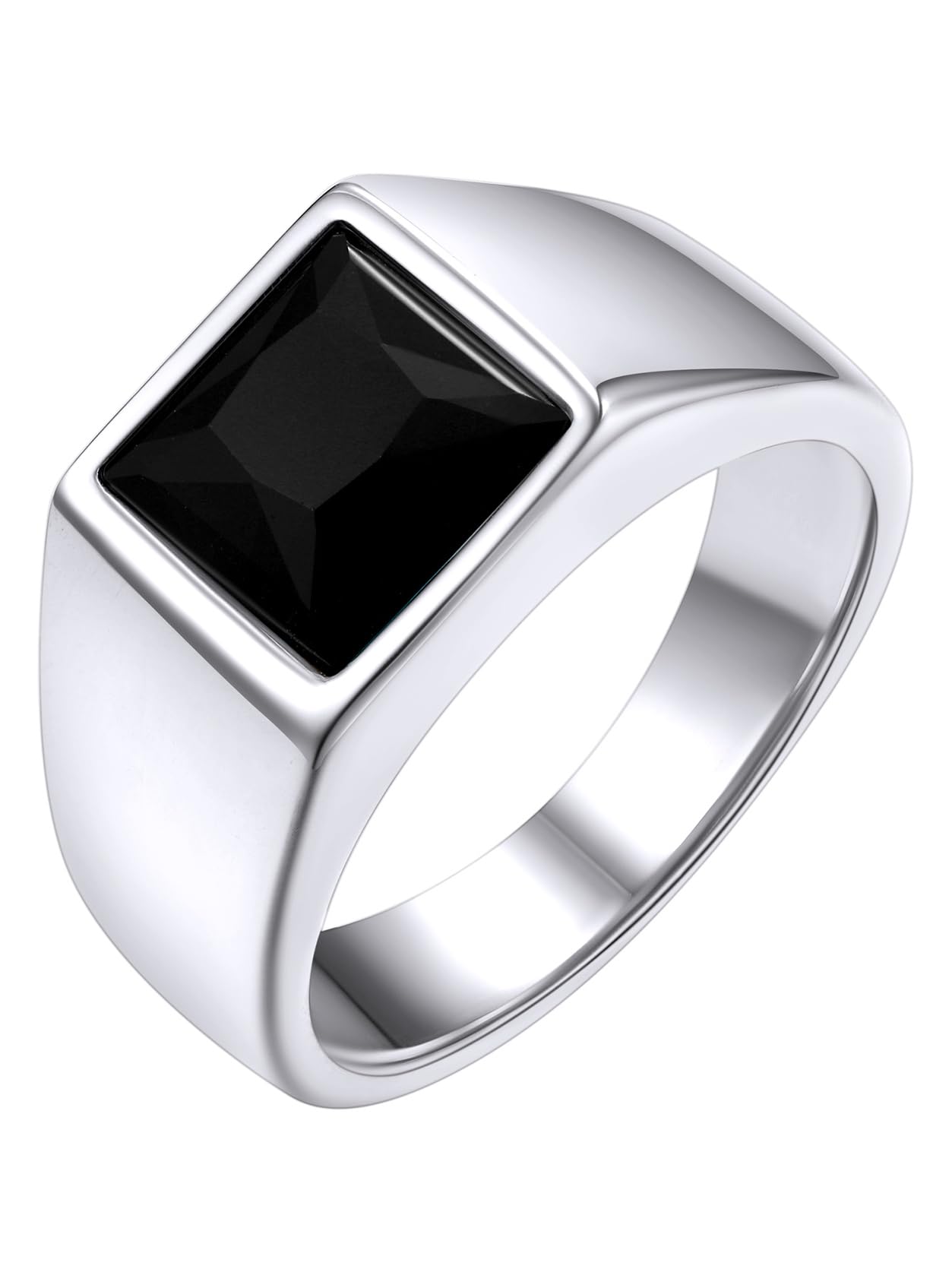 GoldChic JEWELRY Bague Solitaire Homme en Acier Inoxydable/Plaqué Or, Chevalière avec Pierre Bleue/Noire en Cristal, 8 Tailles Disponibles
