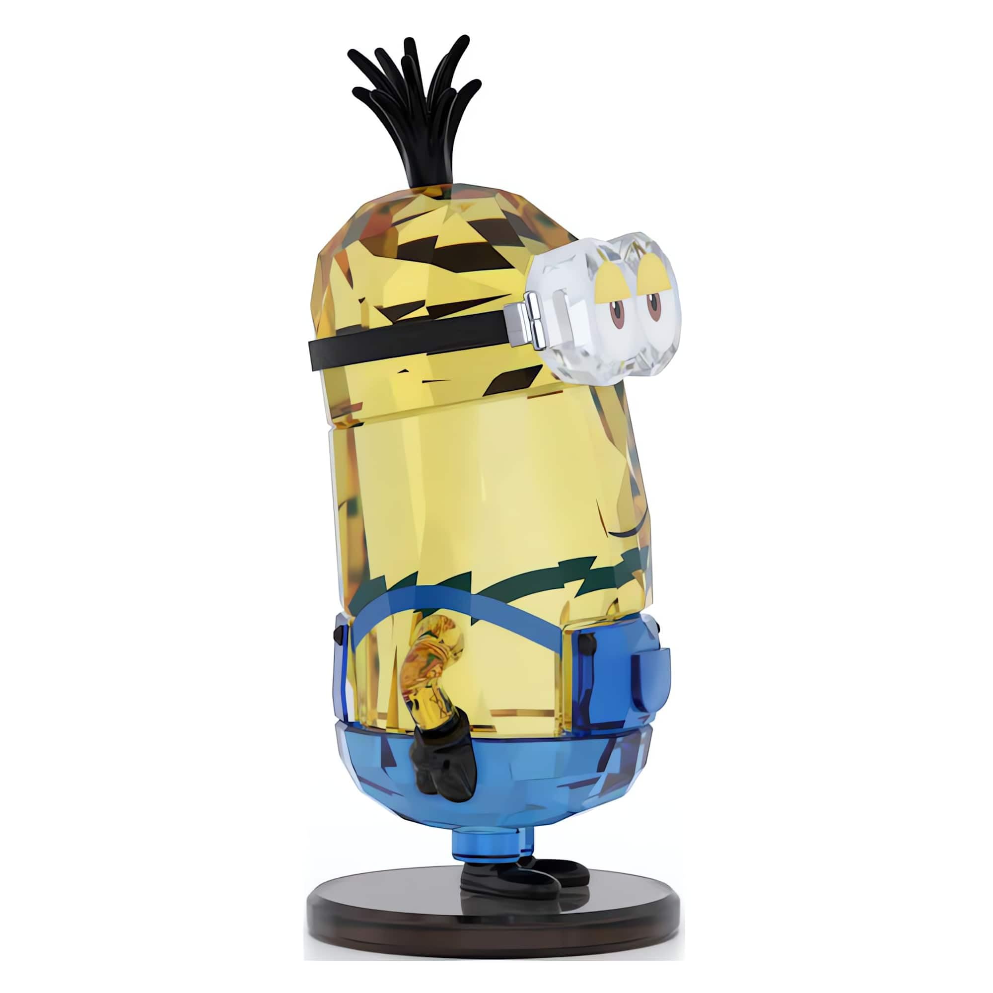 Swarovski Figurine Minions Kevin, décoration en Cristal de 366 facettes, Lunettes en métal chromées, houpette Noire métallique, Cuir synthétique Noir, pièce de Collection