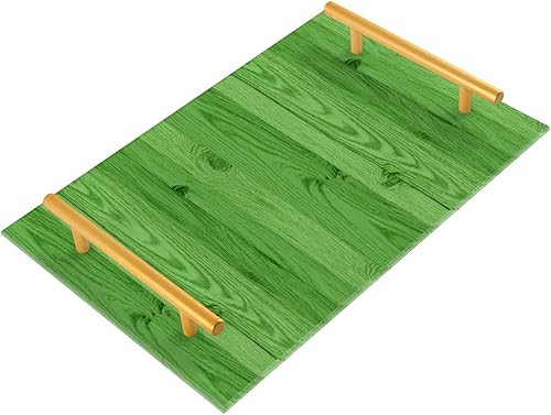 Bandeja decorativa de barra con textura de madera verde a rayas con asas, bandeja de cama de desayuno para joyería, perfume para sofá, bandejas para