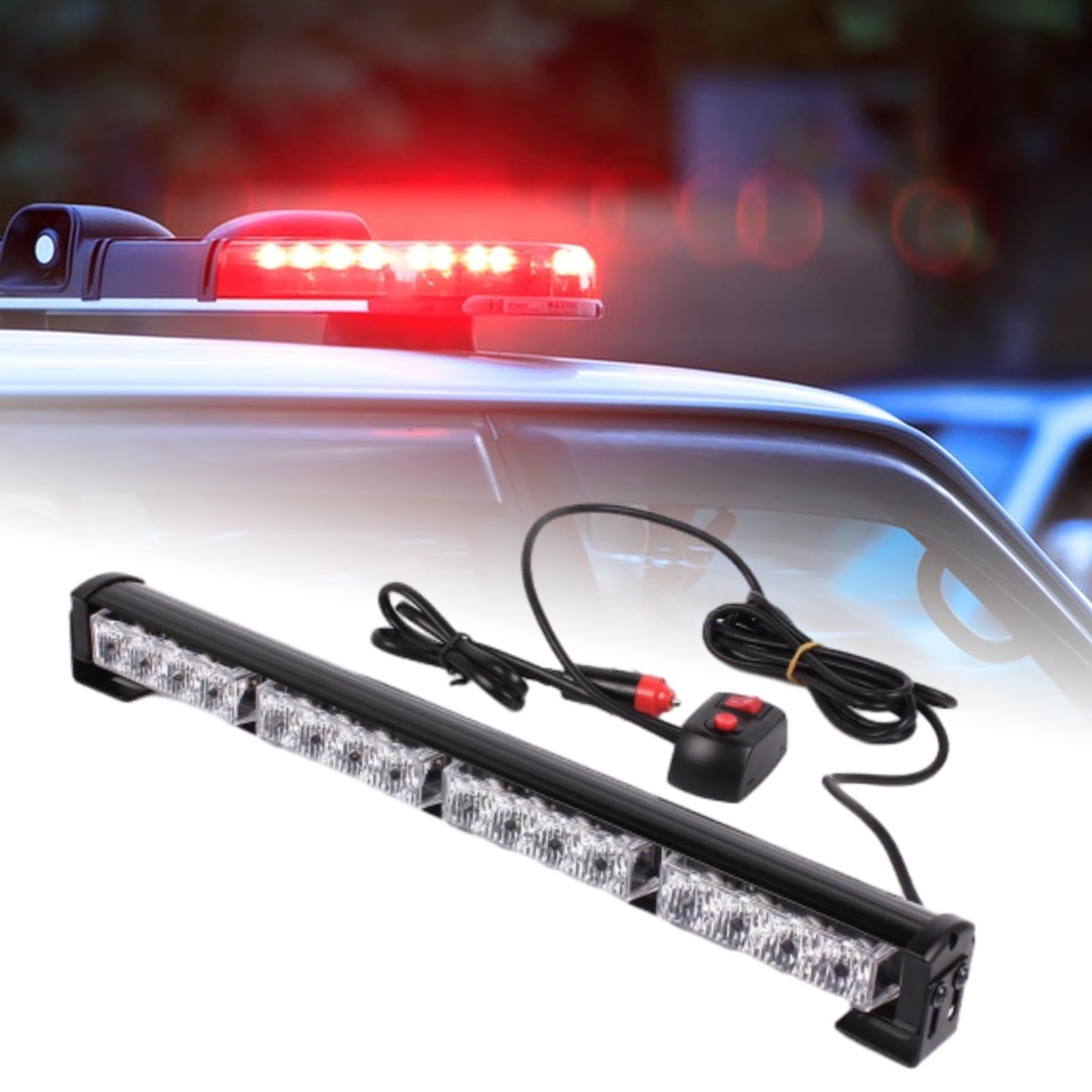 Barra de Luz Estroboscópica de Emergencia para Techo, Luz Intermitente de Seguridad para Camionetas y Remolques, Roja y Azul