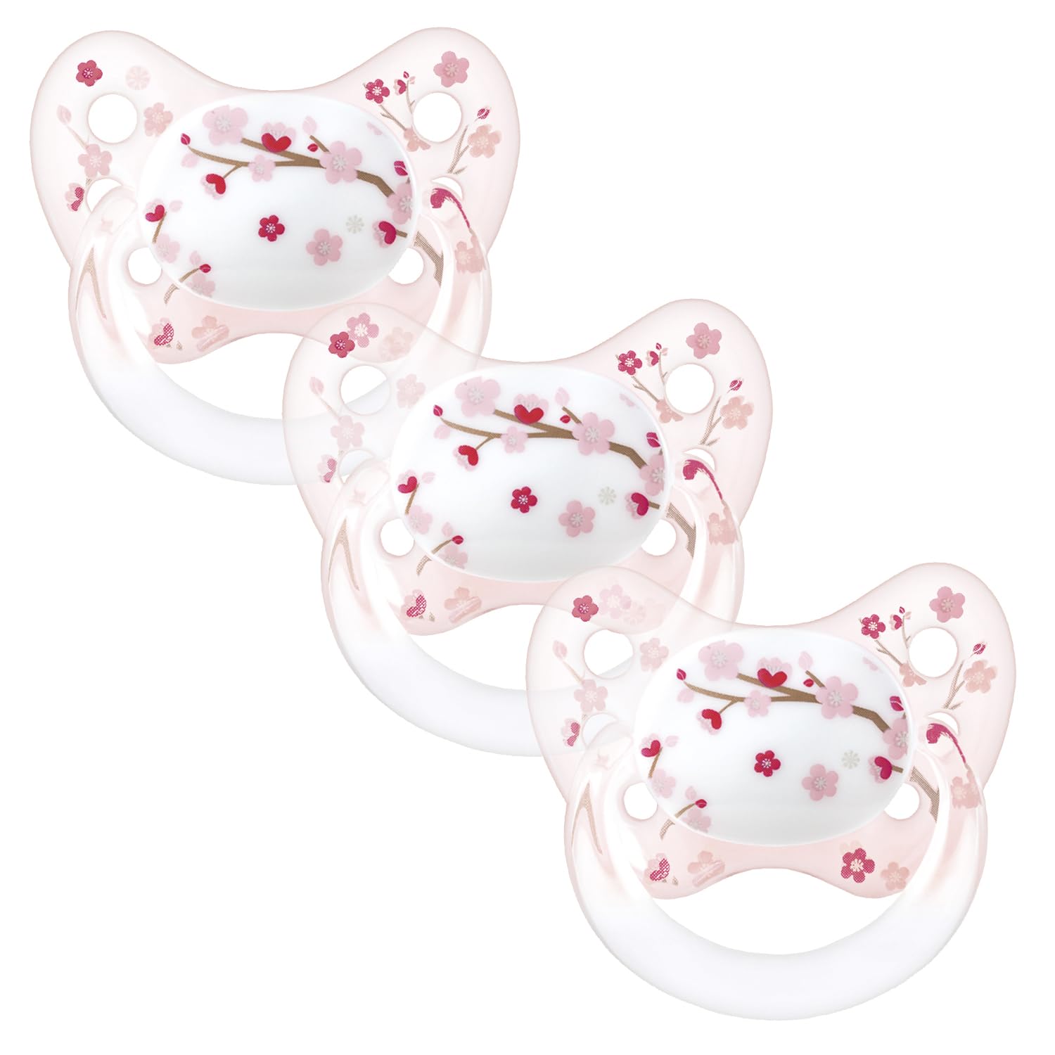 Dentistar® Silikon Schnuller 3er-Set – Größe 1 Schnuller 0-6 Monate – Zahn- & kieferfreundlicher Nuckel mit Dental-Stufe – BPA-frei – Made in Germany - Kirschblüte