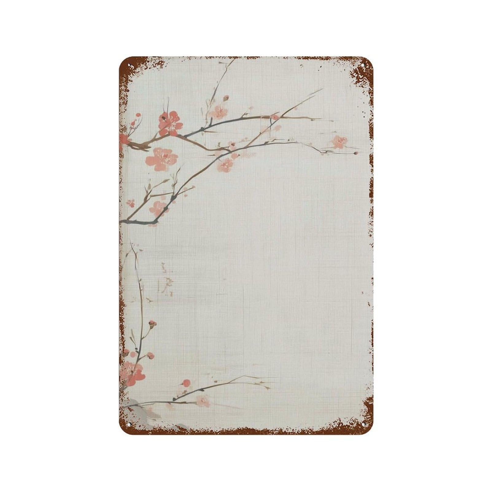 xiaoxiaoshen Minimalist Sakura Blossom Japanese Cherry Zen Ink Branch Wabi Sabi Floral Japand Wall Decor Art Metal Tin Poster Modern Home Decor Art Home Bar Shop Decorations Vintage Sign 30x20cm