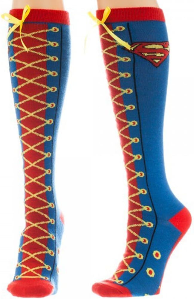 DC Comics Superman Faux Lace Up Juniors Knee High Socks