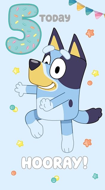 Bluey 5th Birthday Card, Childrens Birthday Card For 5th Birthday Celebration, Bluey Card For Kids, Officially Licensed Birthday Card