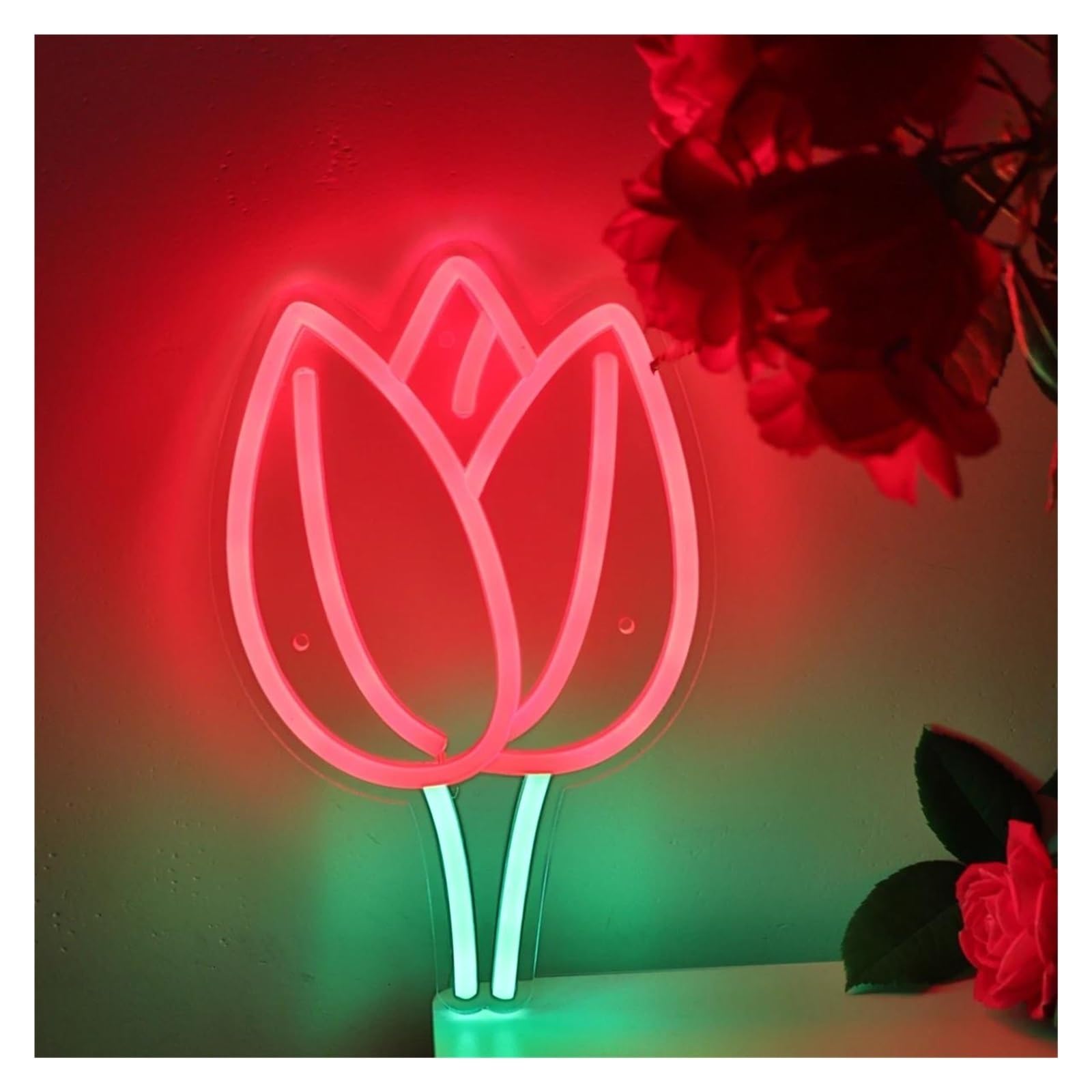 letrero de luz de neón Flor de para rosa para letrero de neón para pared regulable con alimentación por para USB para luz de neón