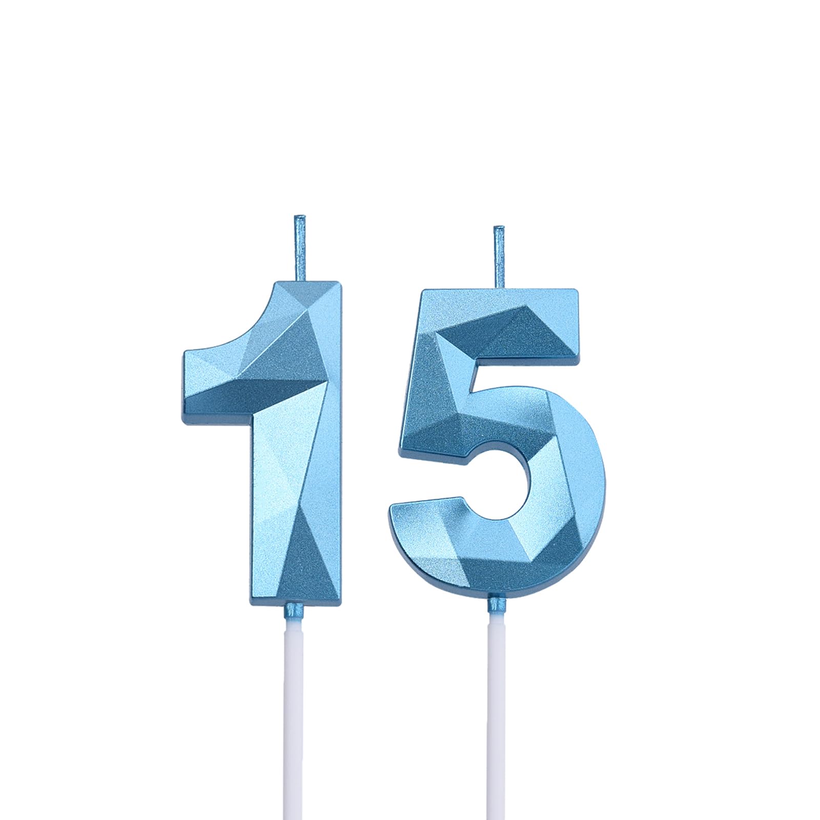 2 inch Blue 15 & 51 Birthday Candles, 3D Diamond Number 15th & 51st Cake Topper for Boys Girls Birthday Party Decorations Theme Party