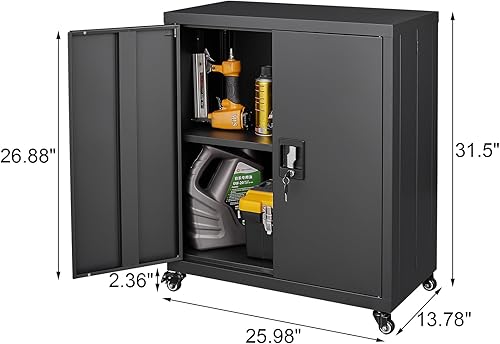 Miniatura 38 de LUCYPAL Armario de almacenamiento de metal con 2 puertas de bloqueo y 2 estantes ajustables, gabinete de almacenamiento con cerradura de acero para