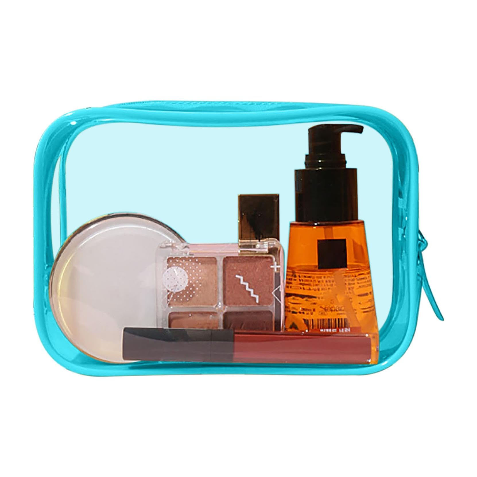 Clear Makeup Case Toiletry Bag Multipurpose Travel Makeup Bags Train Case Portable Cosmetic Organizer Transparent Storage Bag with Zipper PVC Cosmetic Pouch for Airport Airline Compliant (blue)