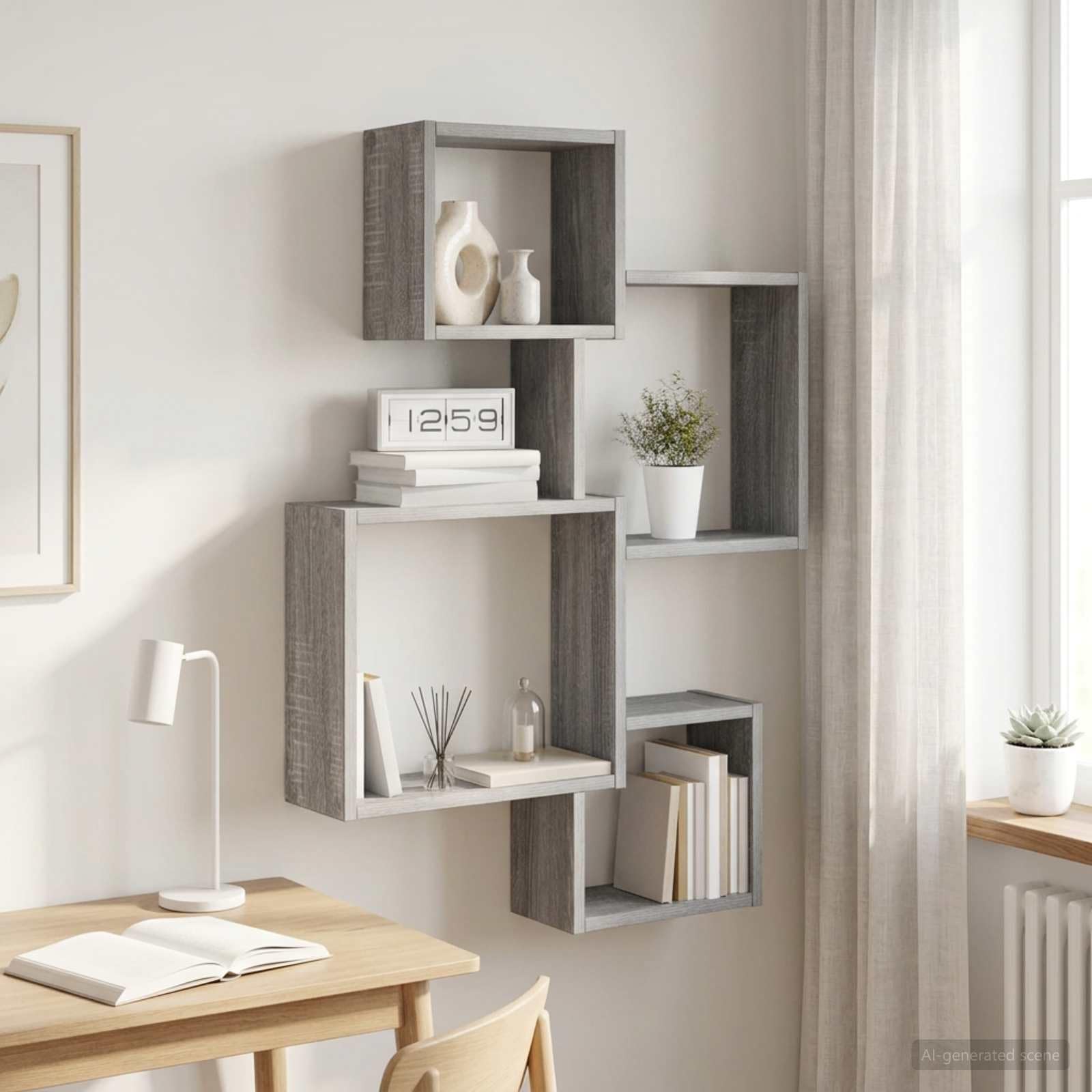 Estantería de pared gris Sonoma 64 x 13,5 x 91,5 cm, soporte de pared, material de madera, versátil estantería de pared para salón, dormitorio, cocina, baño, oficina, organizador de