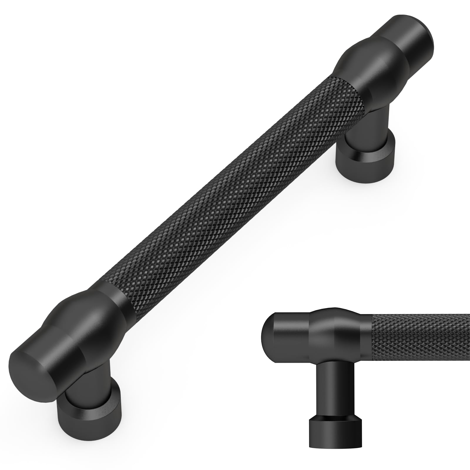 Amerdeco 10 Pack Matte Black Knurled Cabinet Handles 96mm Hole Centre — image 1