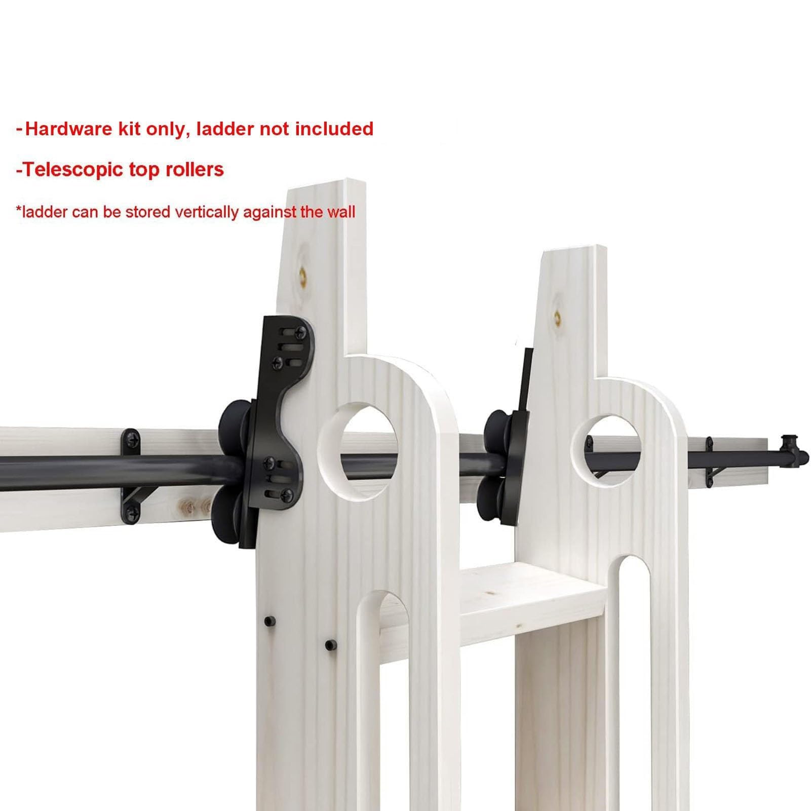 Sprzęt do schodów bibliotecznych czarny rustykalny styl rurowy okrągły poślizg kompletny zestaw szyn z kołami rolki podłogowe z hamulcem (600 cm (19,7 stóp) zestaw track kit)