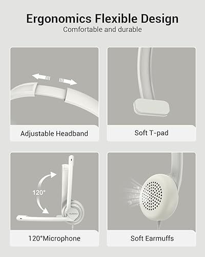 Miniatura 7 de NUBWO HW02 - Auriculares USB con micrófono con cancelación de ruido y control en línea, súper ligeros, ultra cómodos auriculares de computadora para