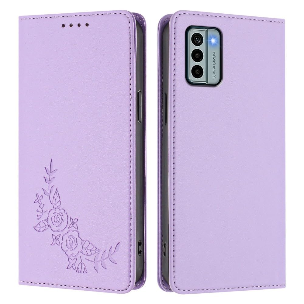 Étui Nokia HMD Pulse Plus violet clair à rabat magnétique et motif fleurs - 8