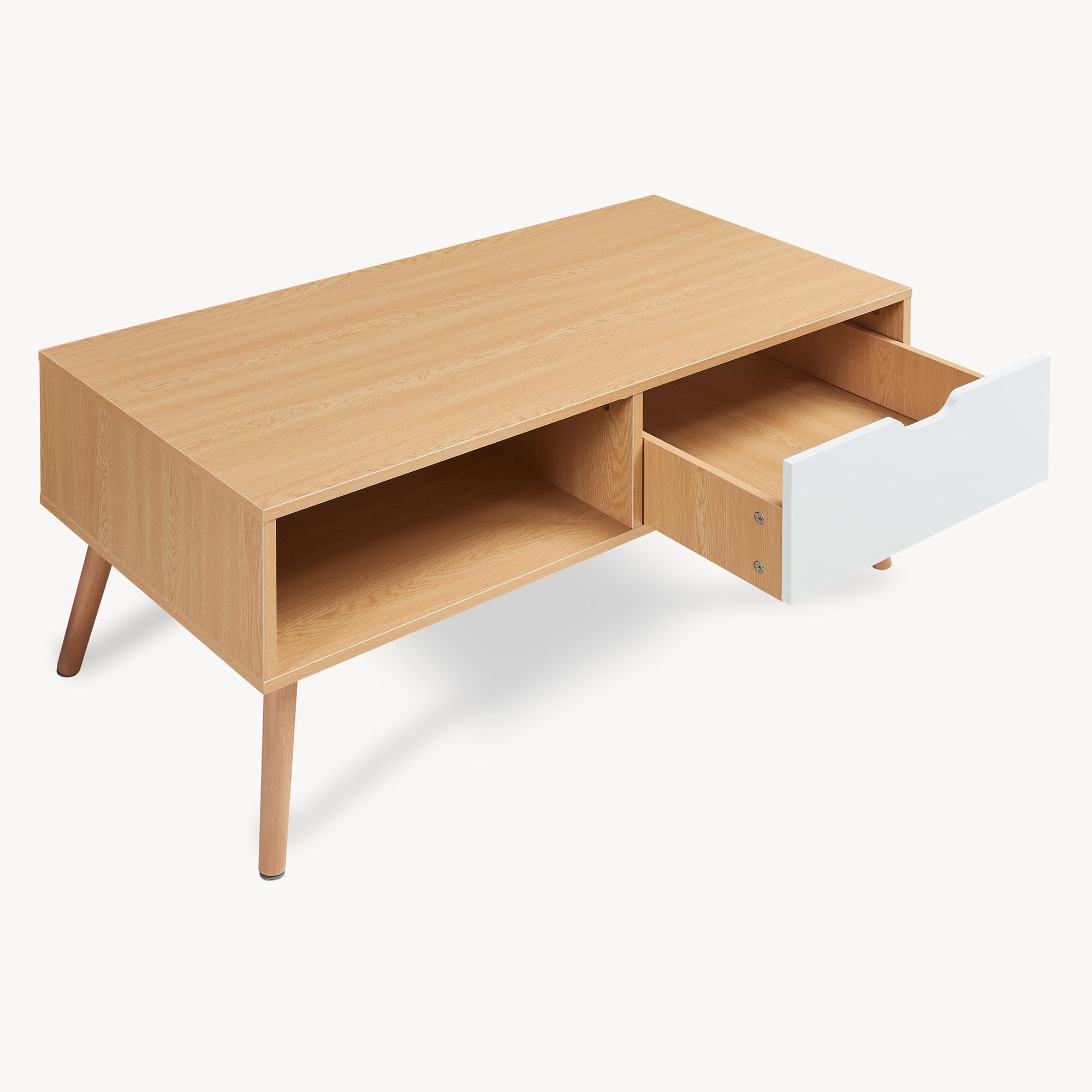 [en.casa] Couchtisch Bordkak Wohnzimmertisch mit Schublade Tischplatte rechteckig Beistelltisch 100 x 48 x 45 cm Sofatisch Holzbeine Eicheoptik/Weiß
