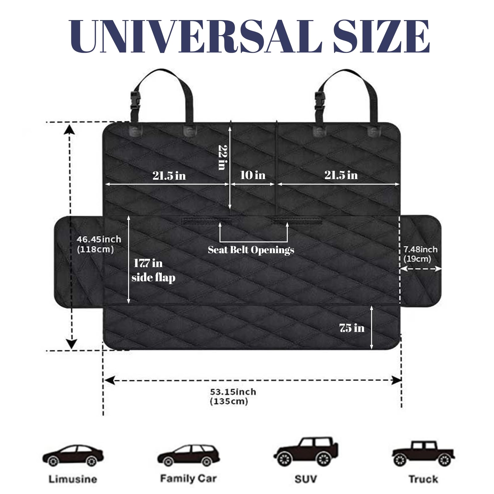 Funda Asiento Coche Perro, Protector Coche Perro con cinturón de Seguridad Ajustable para Perros, 135x120CM, Antiarañazos, Impermeable, Antideslizante, Universal Negro para SUV, Coche y Jeeps