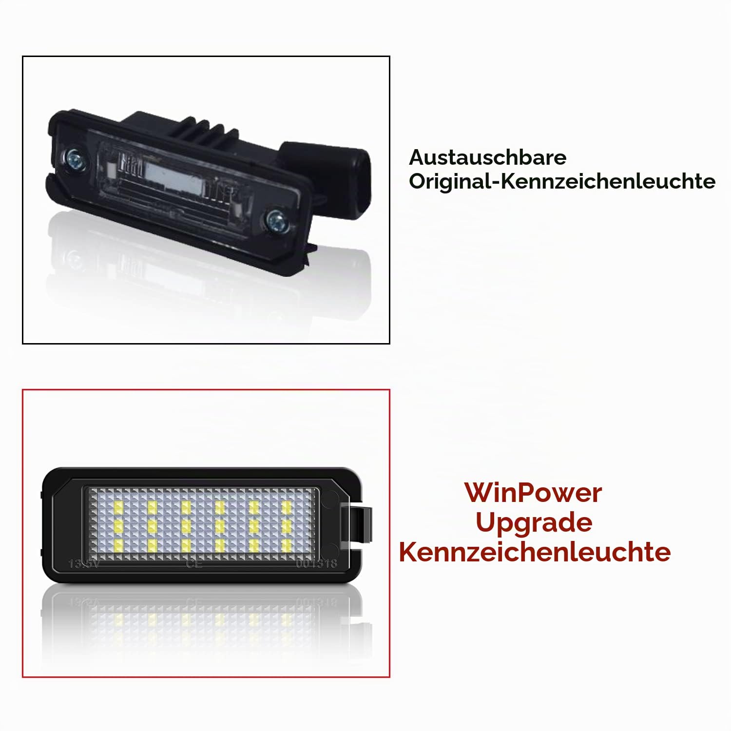 WinPower Kennzeichenbeleuchtung Montage Nummernschildbeleuchtung Bright Weiß Kompatibel mit Volkswagen/Se-at bestimmten Modellen usw., 2 Stücke