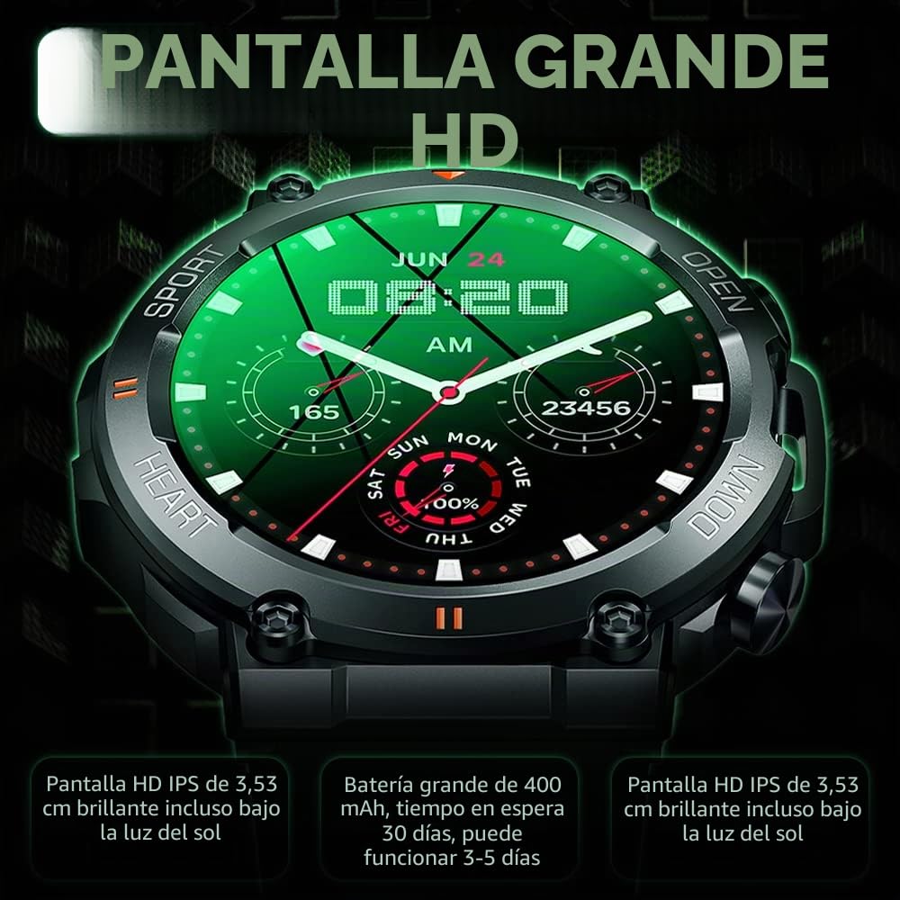 Reloj inteligente con función de teléfono, pantalla de 3,53 cm, 360 x 360 HD, control de música, frecuencia cardíaca, podómetro, calorías, etc. Pulsera de seguimiento de actividad