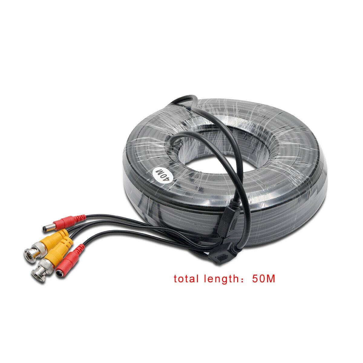 Riloer BNC Cable de Alimentación de Video Cables de Extensión RCA DC para Cámara CCTV Kit de Sistema de Seguridad DVR (50M)