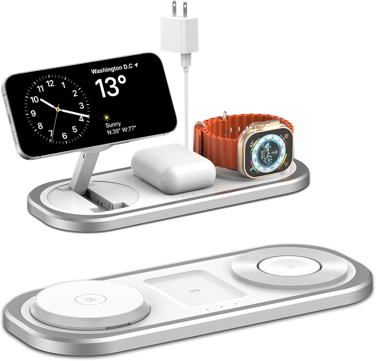 Szybka bezprzewodowa ładowarka 3 w 1 do iPhone'a, składana podróżna stacja ładująca do iPhone'a 17/Air/16/15/14/13/12, serii Apple Watch, AirPods pro/2/3/4, prezenty dla kobiet, mężczyzn (złoty)