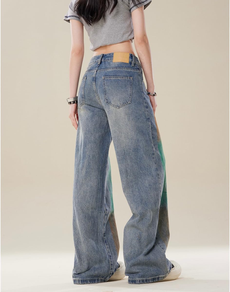 Y2K Fashion High Waist Straight Leg Jeans for Women Colorful Graffiti Streetwear Casual Denim Pants - Image 4