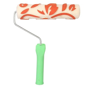 J P Decor Vintage Design Pattern Roller for Texture Wall Painting (9 Inches, Orange and White)