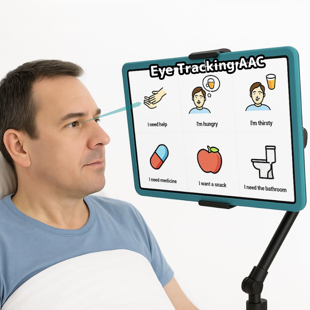 TalkingIris - Eye Gaze Tracking AAC Device for Stroke, ALS, MS, Cerebral Palsy, and Bedridden Patients - Augmentative Alternative Communication Tablet for Nonverbal Adults with Limited Mobility.