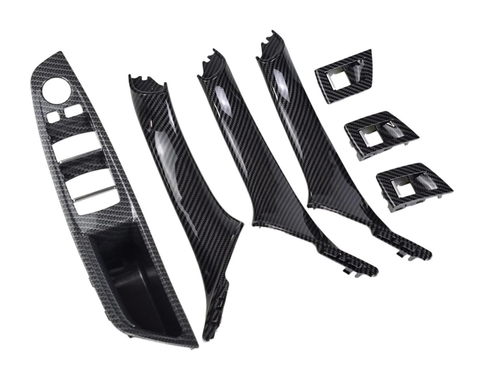 FANGZIQF Inner Door Pull Handles for 5 Series F10 F11 F18 Door Handle Carbon Fiber Pattern RHD LHD Inner Panel Pull Trim Cover(Rhd-carbon-7pcs)