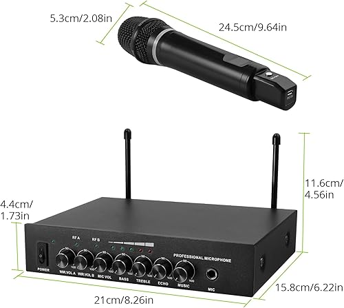 Miniatura 8 de LiNKFOR UHF - Sistema de micrófono recargable de mano, micrófono inalámbrico dual de metal con Bluetooth, entradasalida RCA, salida de 0.250 in para