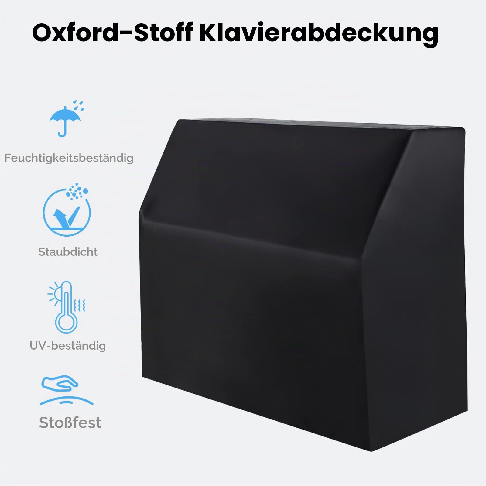 Aufrechte Klavierabdeckung, Klavier Vollabdeckung Staubdicht Wasserdicht, Silberbeschichtetes Oxford-Gewebe Klavierschutzhülle Schwarz, Blockieren Sie Sonnenlicht, Feuchtigkeit, Staub
