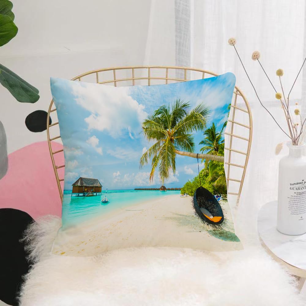 Hyosxw Ocean, Exotic Beach Of Maldives With Crystal - A7 Cushion Cover,Throw Pillow Case Home Decorative For Living Room Bedroom Sofa Chair 18X18 Inch,Ocean, Exotic Beach Of Maldives With Crystal Clear Waters And Palm Trees On Tro,Pillowcase 45X45cm
