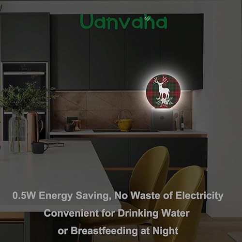 Miniatura 5 de Luces nocturnas a cuadros de tartán enchufables con ramo de Navidad floral, luz nocturna roja y verde, lámpara con sensor automático del atardecer