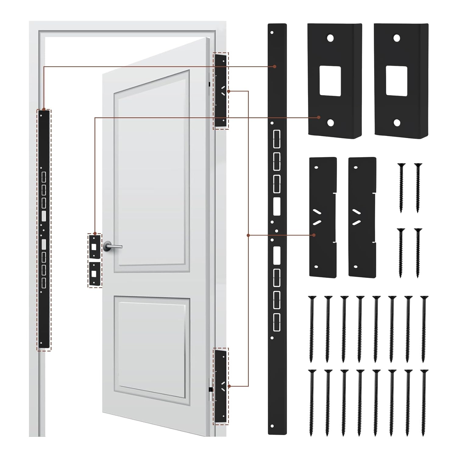 46" Jamb Repair Kit For Interior Doors,Door Armor,Frame & Hinges Door Lock Security,Anti Door Kick In Heavy Duty Striker Plate Kit For Any Interior Door Jamb Door Frame (black)Ultimate Door Protection