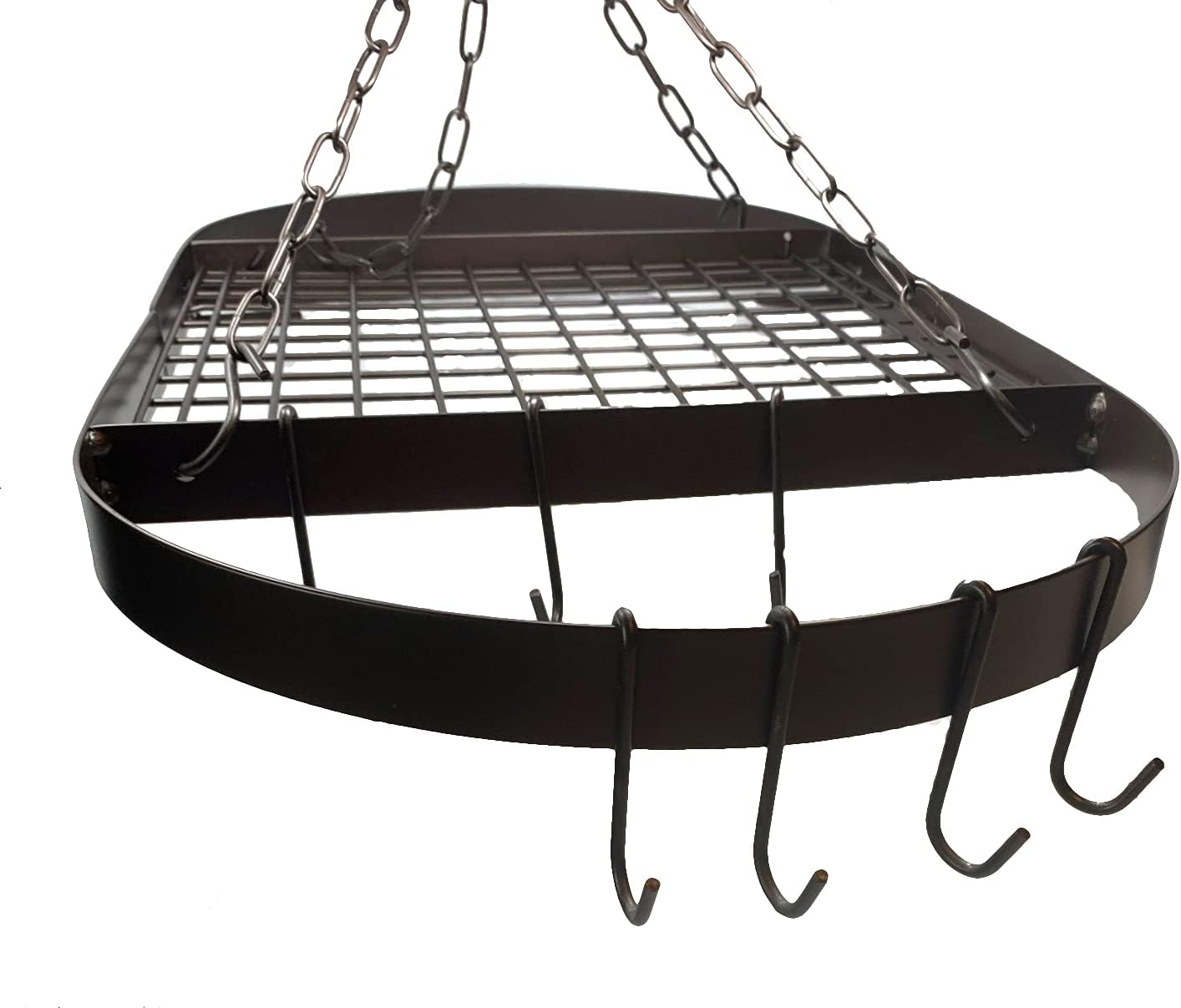Old Dutch International Oval Bronze Hanging Pot Rack, 12 Hooks + 19.5" Chain (1.8" thick) 33" x 17¼" x 1¾"
