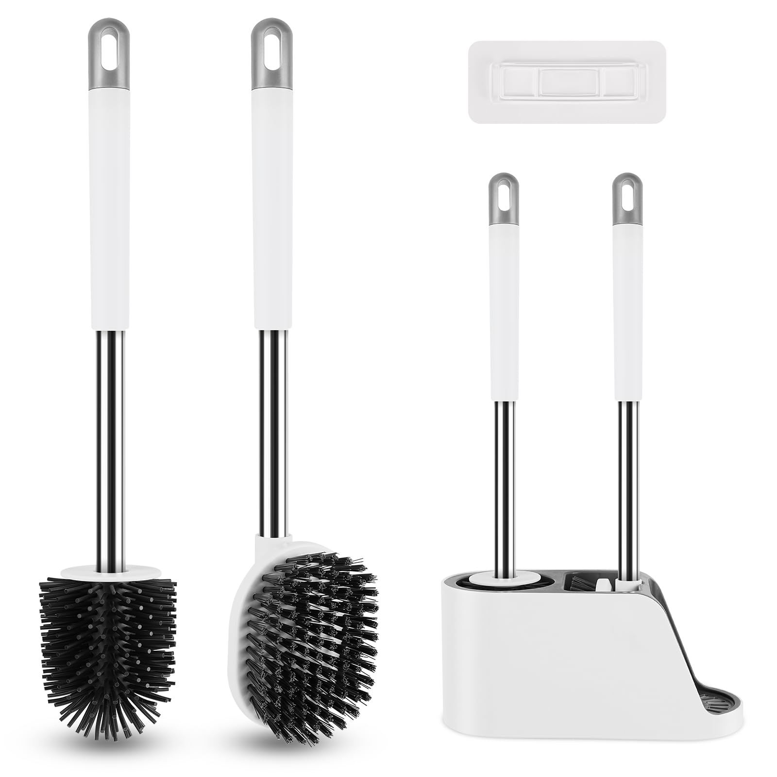 Klobürste Silikon, Toilettenbürste mit bürste und Aufbewahrungsbereich, WC Bürste für die Wandmontage ohne Bohren, Grau&Weiß