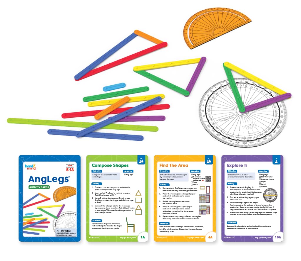 hand2mind AngLegs Classroom Set with 30 Protractors, Geometry Manipulatives, Geometric Shapes for Classroom, Montessori Math Materials, Math Teaching Tools, 4th Grade Math Manipulatives for Kids - Image 4