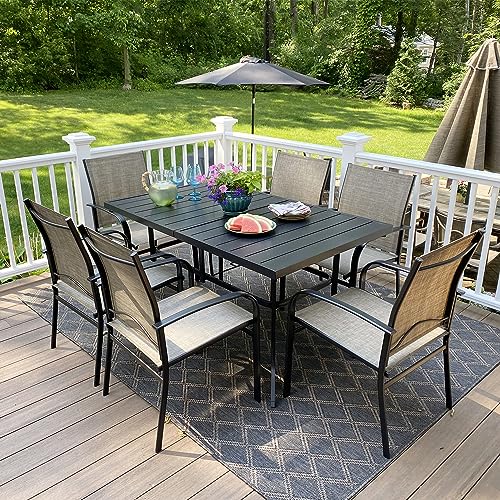 Image of MIXPATIO Outdoor Patio Dining Set 7 Piece Furniture Set with Metal Patio Dining Table with Umbrella Hole Table for Deck Garden Backyard Lawn Poolside