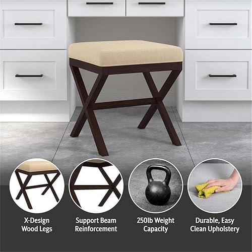 Miniatura 4 de Hillsdale Morgan Upholstered Backless Vanity Stool for Make up Room or Bathroom, Espresso